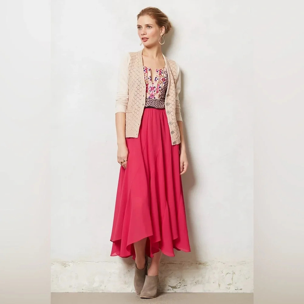 VANESSA VIRGINIA by ANTHROPOLOGIE Colima Maxi Skirt in Pink Rose - Picture 3 of 11